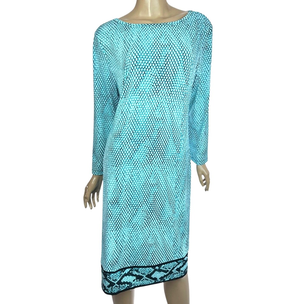 Carmen  Dress Size XL Navy Blue & Light Blue 3/4 Sleeve Poly/Spandex Pullover